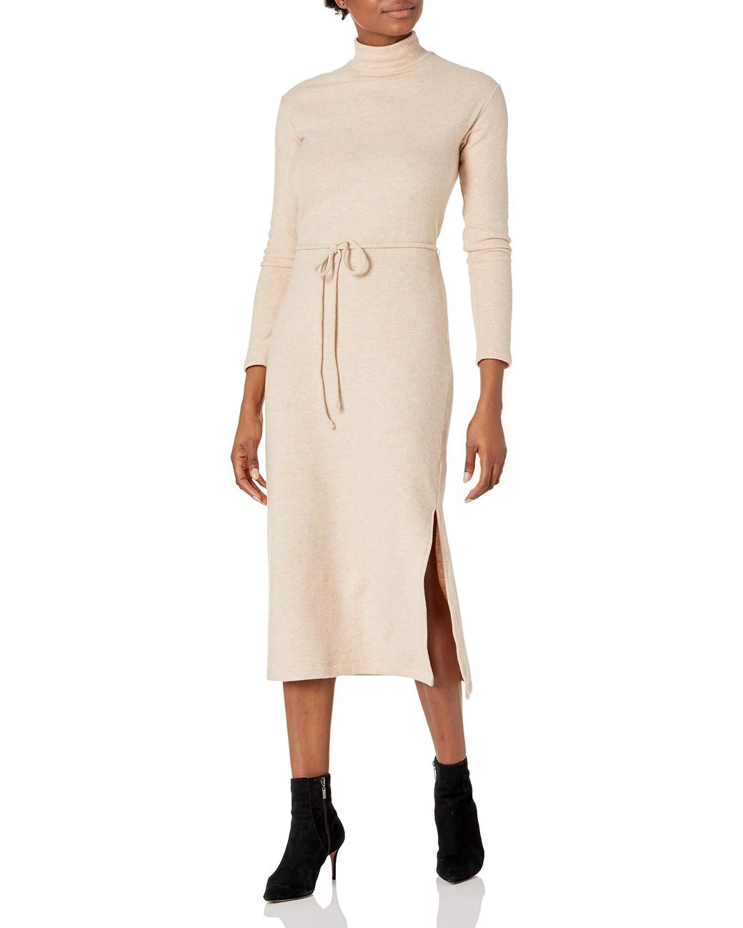 Vince Cotton Long Sleeve Turtleneck Dress in Natural - Lyst