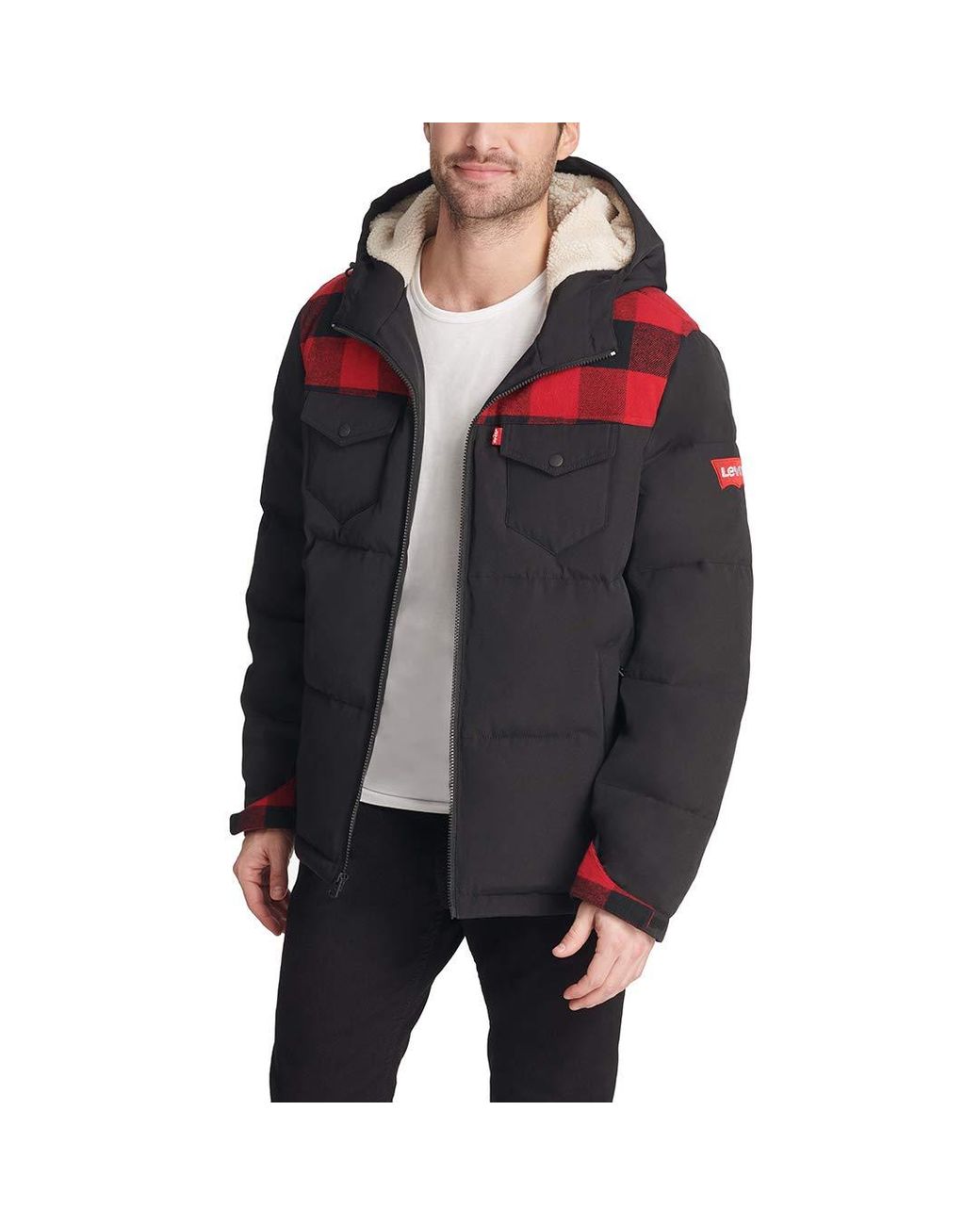 Levi's Heavyweight Midlength Hooded Military Puffer Jacket in Black