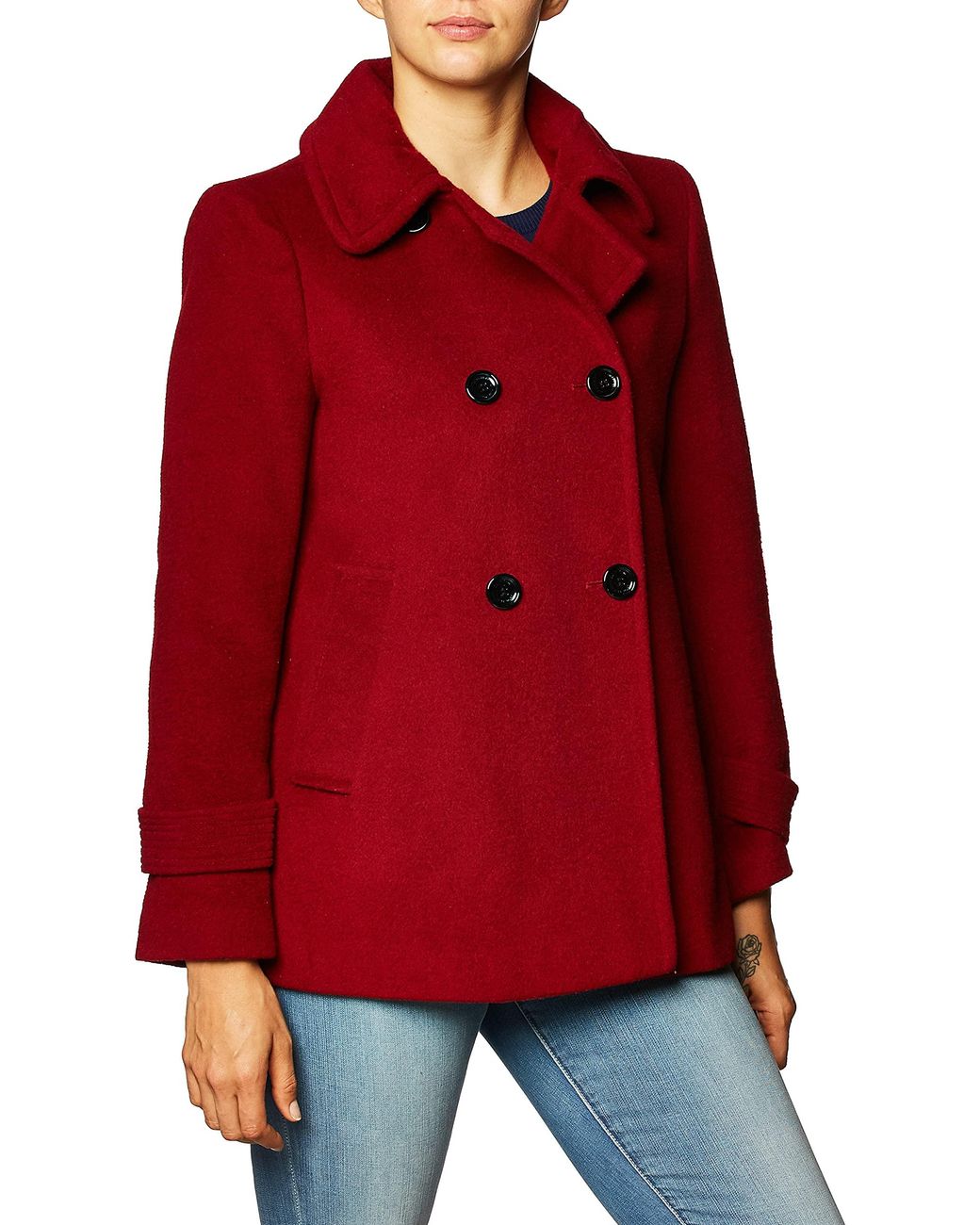 dark red peacoat