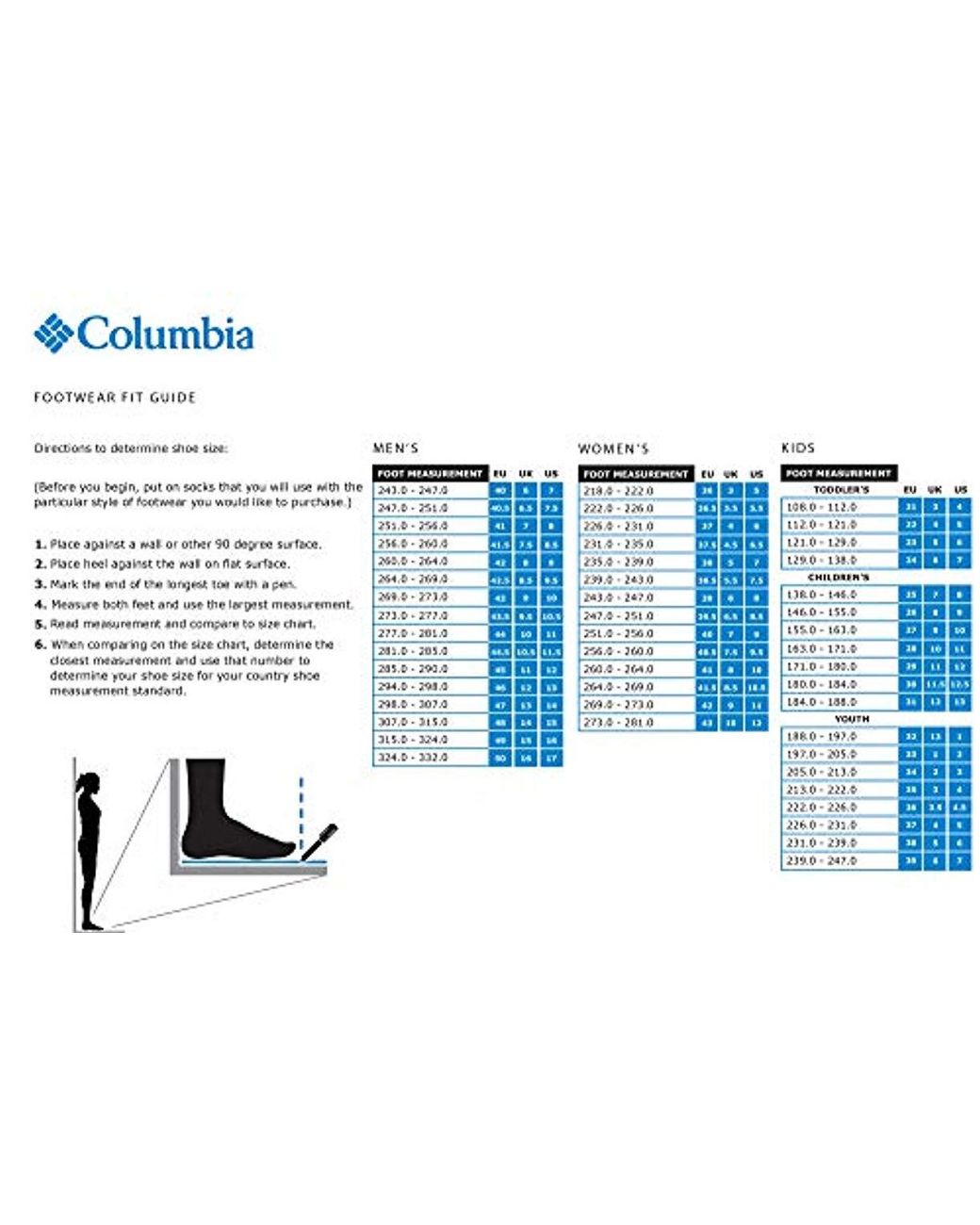 Columbia Youth Core Glove Size Chart