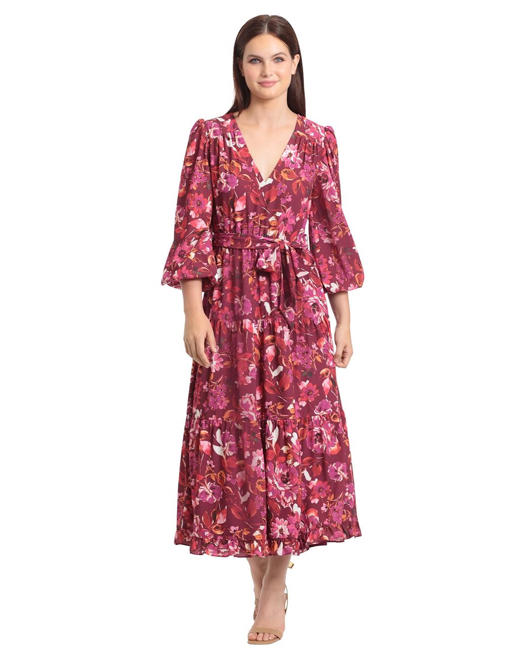 maggy london tie neck midi dress