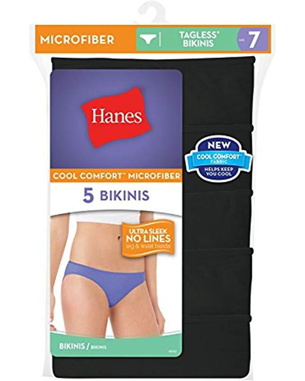 Hanes Ultimate Comfort Flex Fit Women's Bikini Underwear, 4-Pack Black/Black /Black/Black 7 