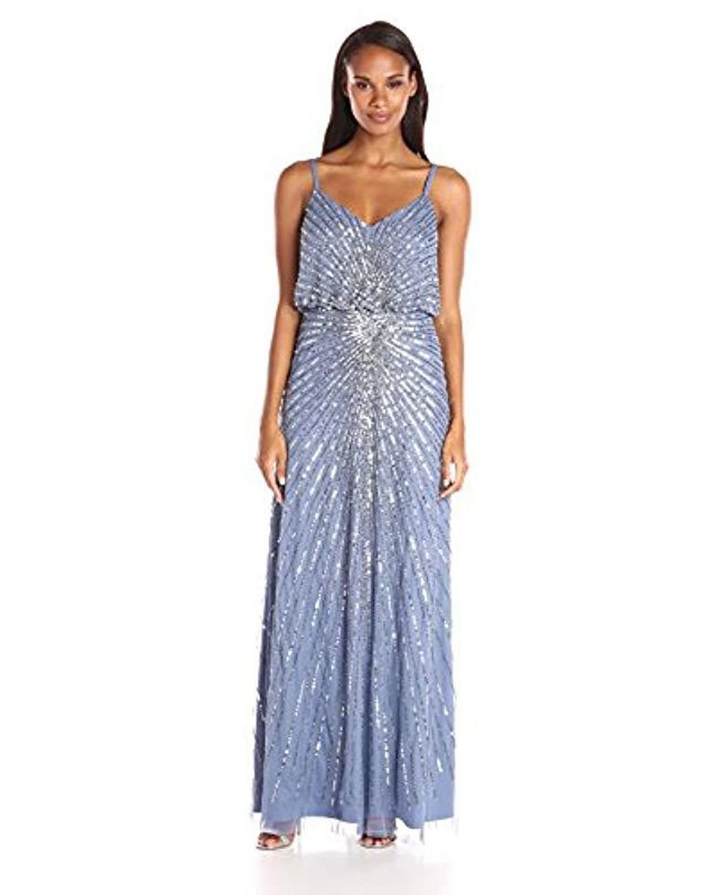 Adrianna Papell Spaghetti Strap Beaded Blouson Mermaid Gown in French ...