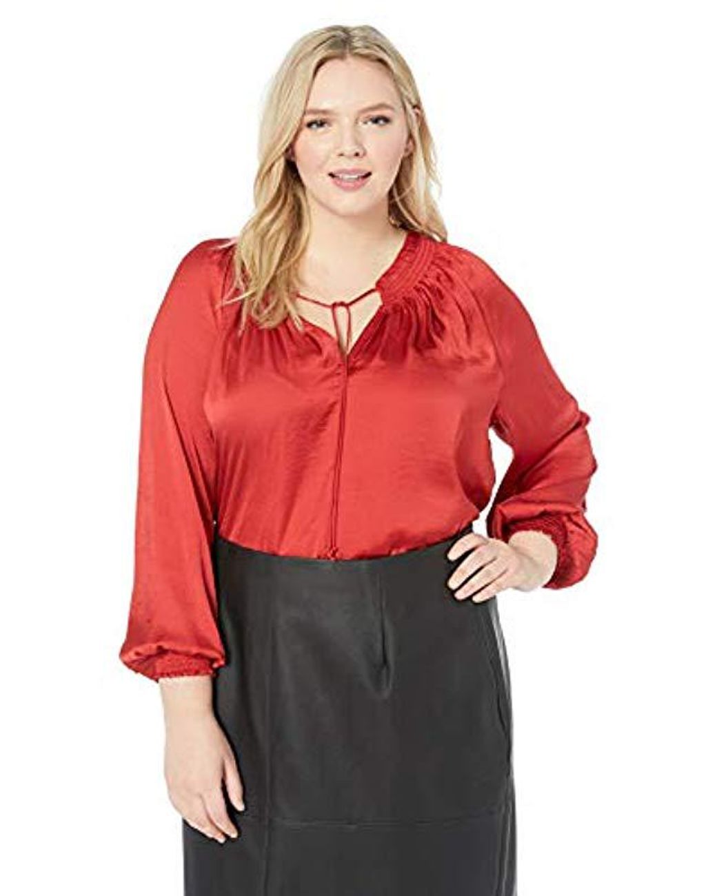 Lucky Brand Womens Plus Size Peasant Top with Trim Detail
