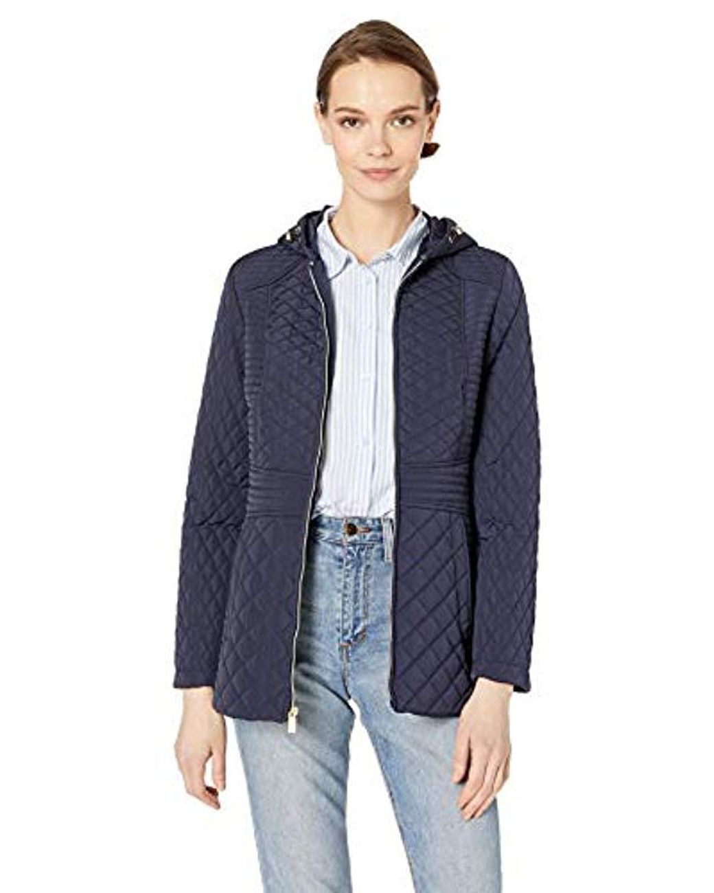 jones new york hooded quilted coat