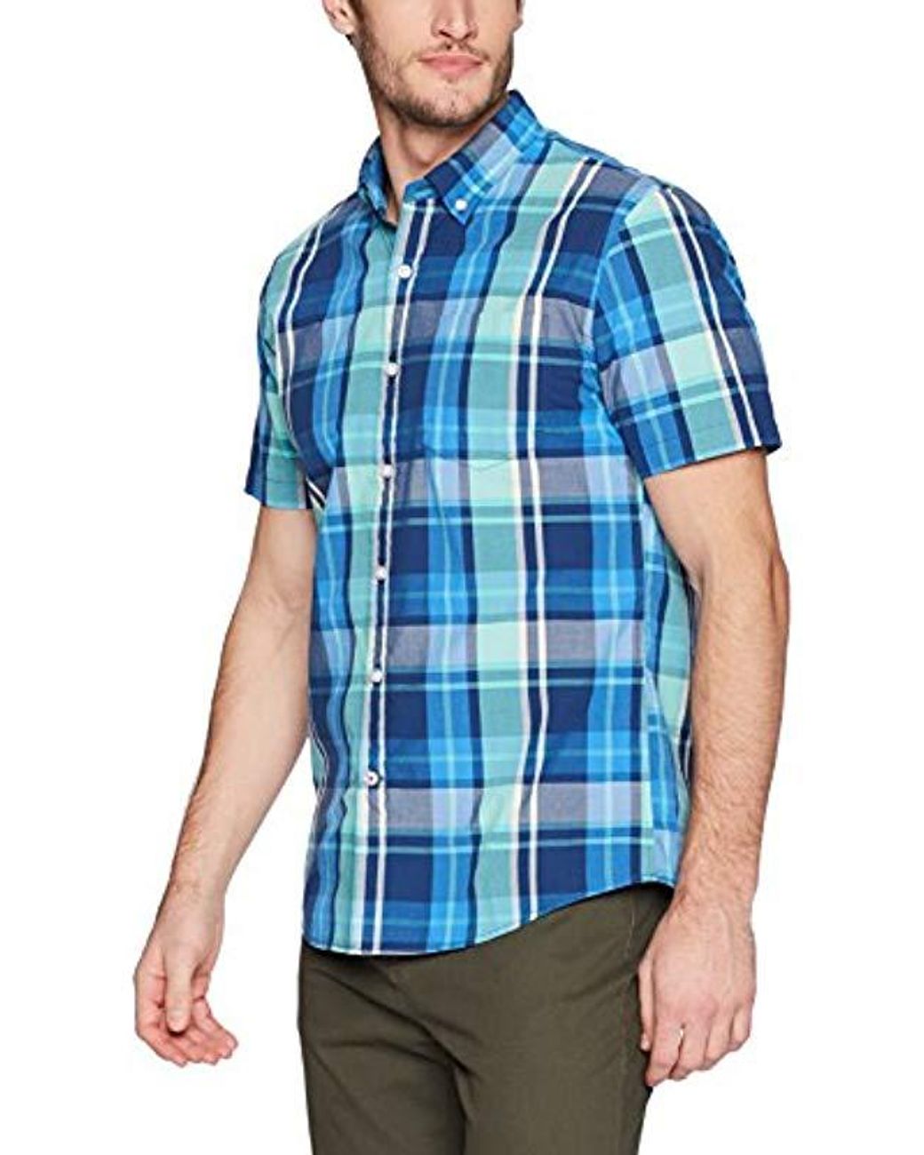 Brand Goodthreads Mens Standard-Fit Short-Sleeve Large-Scale Plaid Shirt