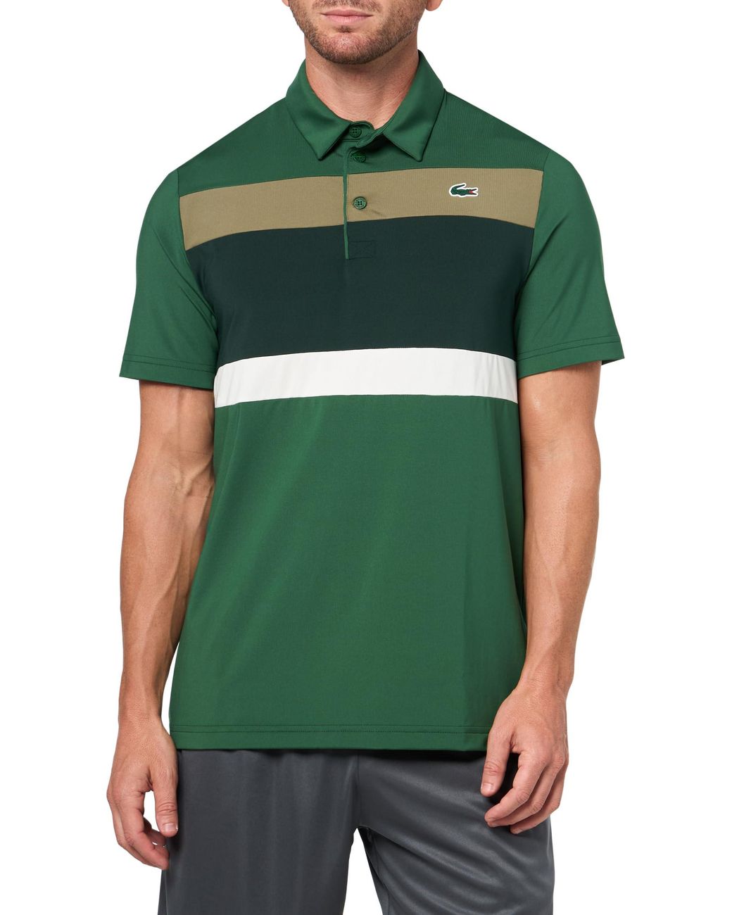 Lacoste Sport Regular Fit Color Block Golf Polo Shirt in Green for