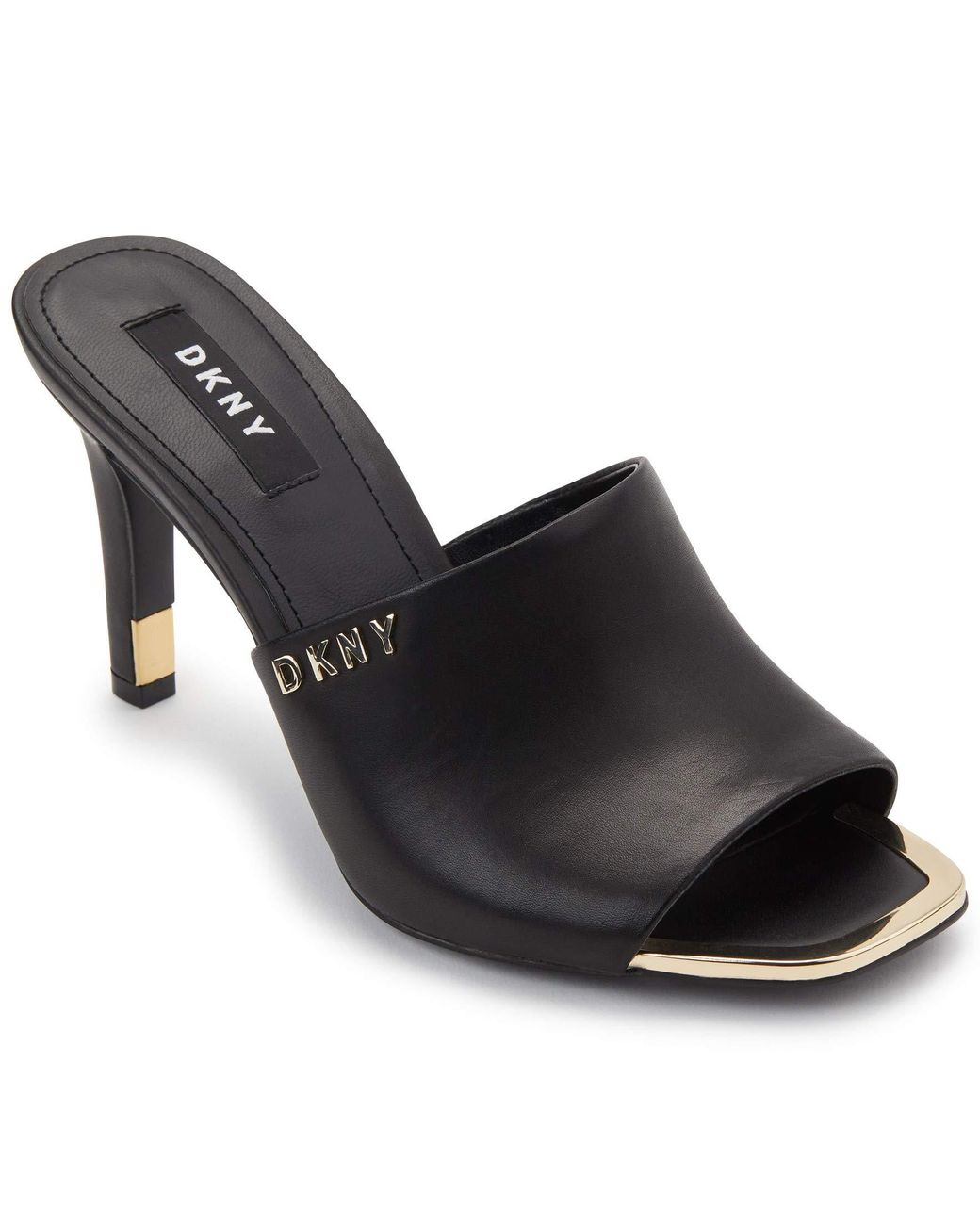 DKNY Leather Open Toe Fashion Pump Heel Sandal Heeled in Black Save