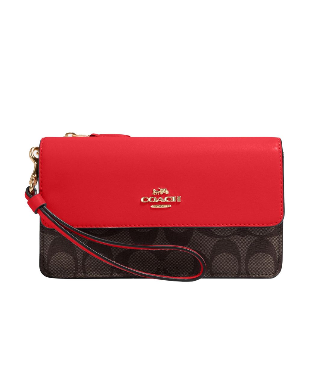 COACH Signature Foldover Wristlet in Red Lyst