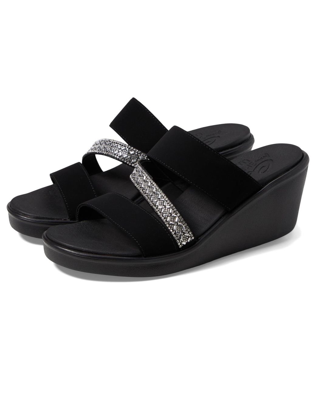 Skechers Rumble On social Glam Wedge Sandal in Black Lyst UK