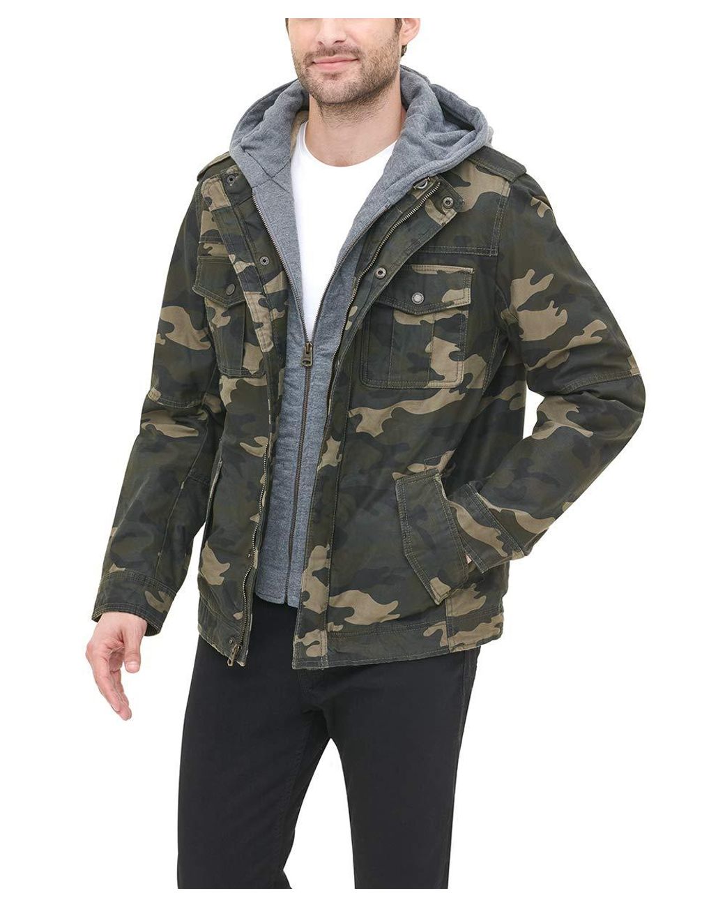 Levi's Big & Tall Washed Cotton Hooded Military Jacket in Camouflage ...