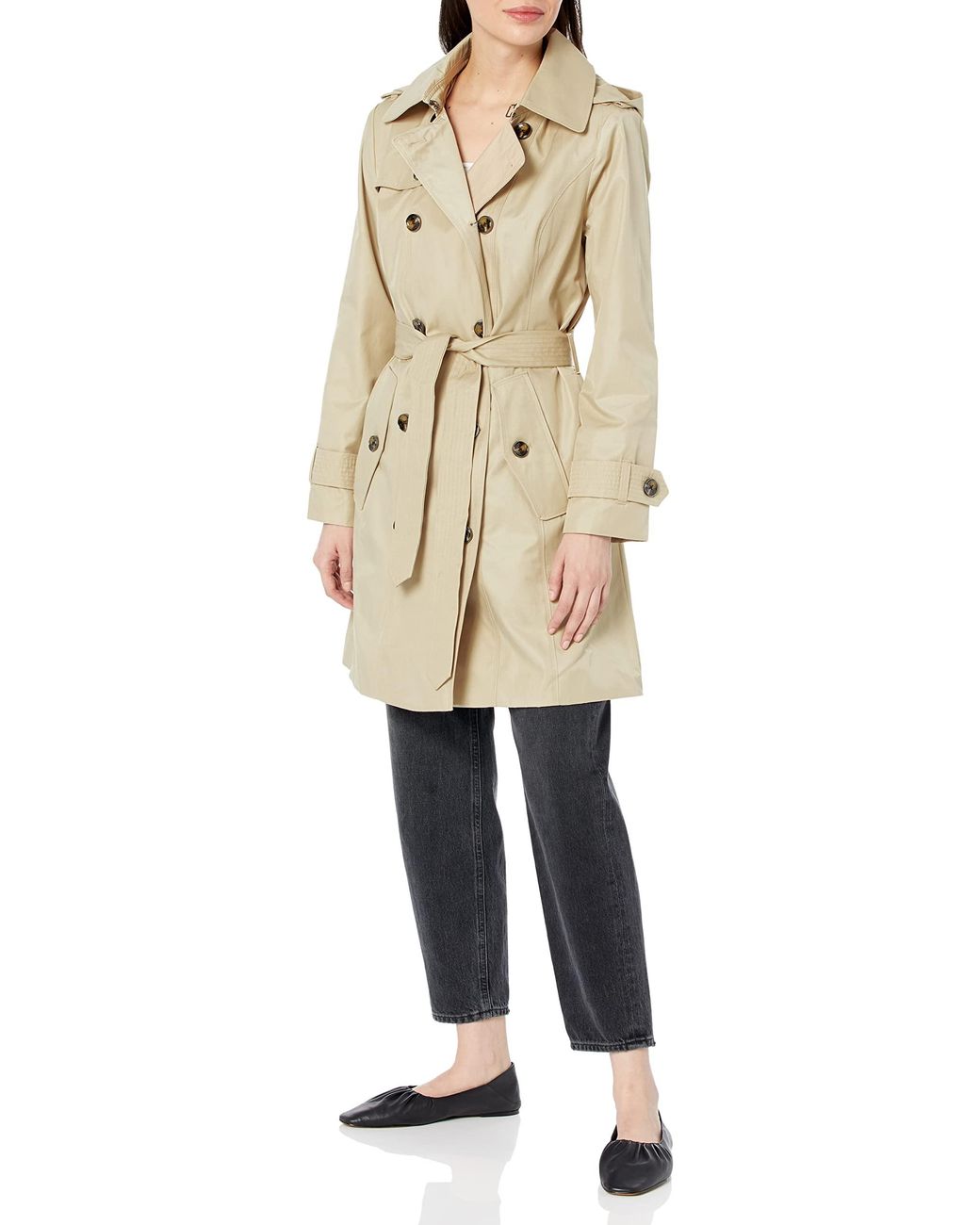 London Fog Double Breasted Trench Coat in Natural | Lyst