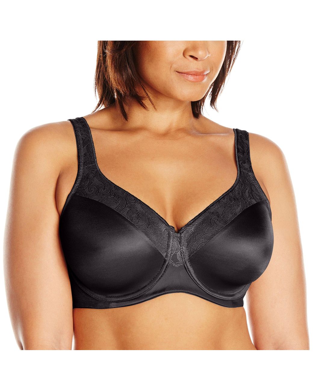 Just My Size Women's Undercover Slimming Wirefree Plus Size Bra (J228),  Black Nude Lace, 44C 