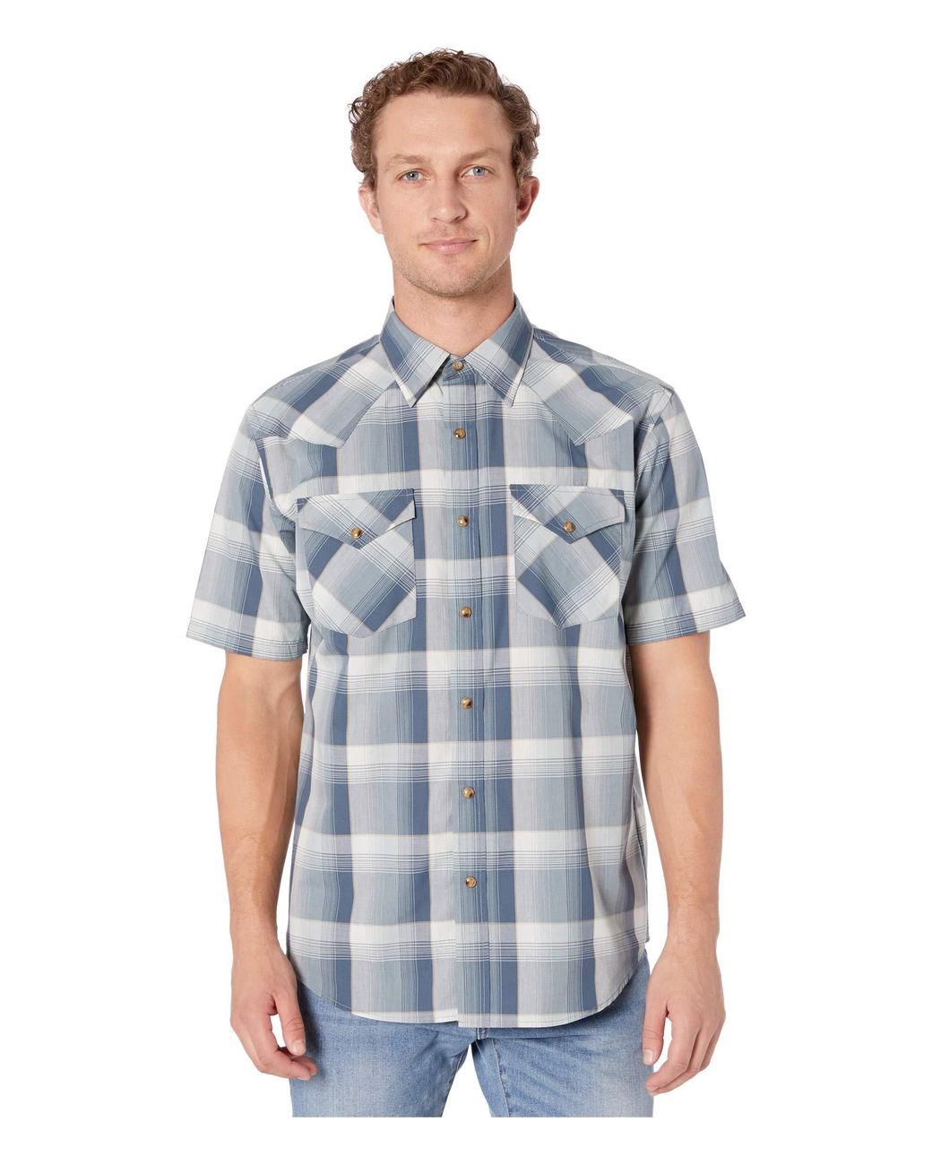 Pendleton Short Sleeve Button Front Frontier Shirt in Blue/Black Ombre ...