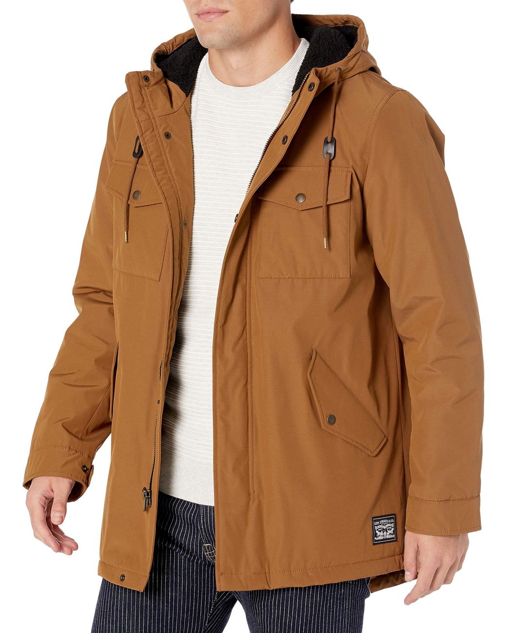 Levi's Water Resistant Hooded Parka With Soft Sherpa Lining in Brown