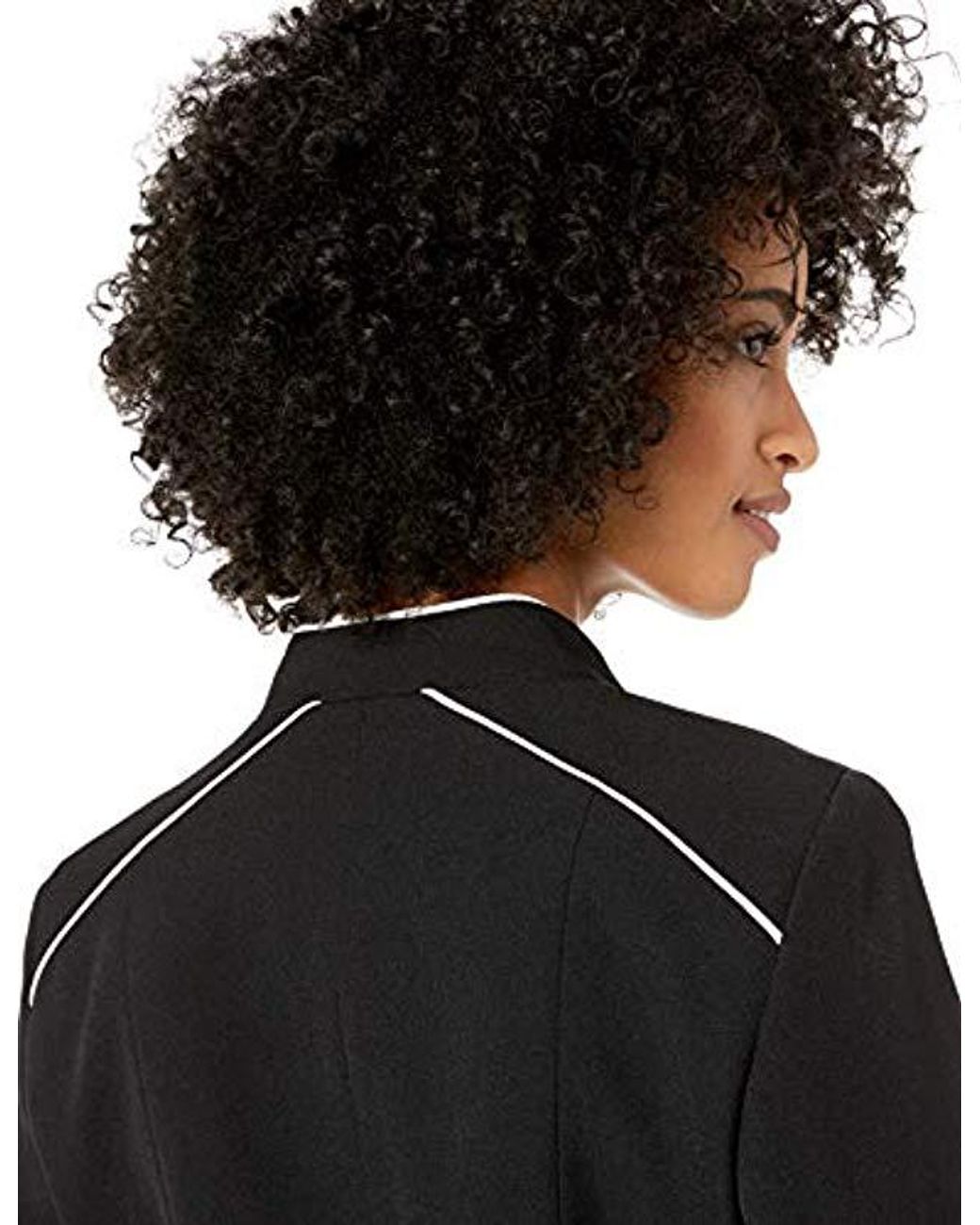 Kasper Wide Lapel Stretch Crepe Jacket With Piping Detail In Black