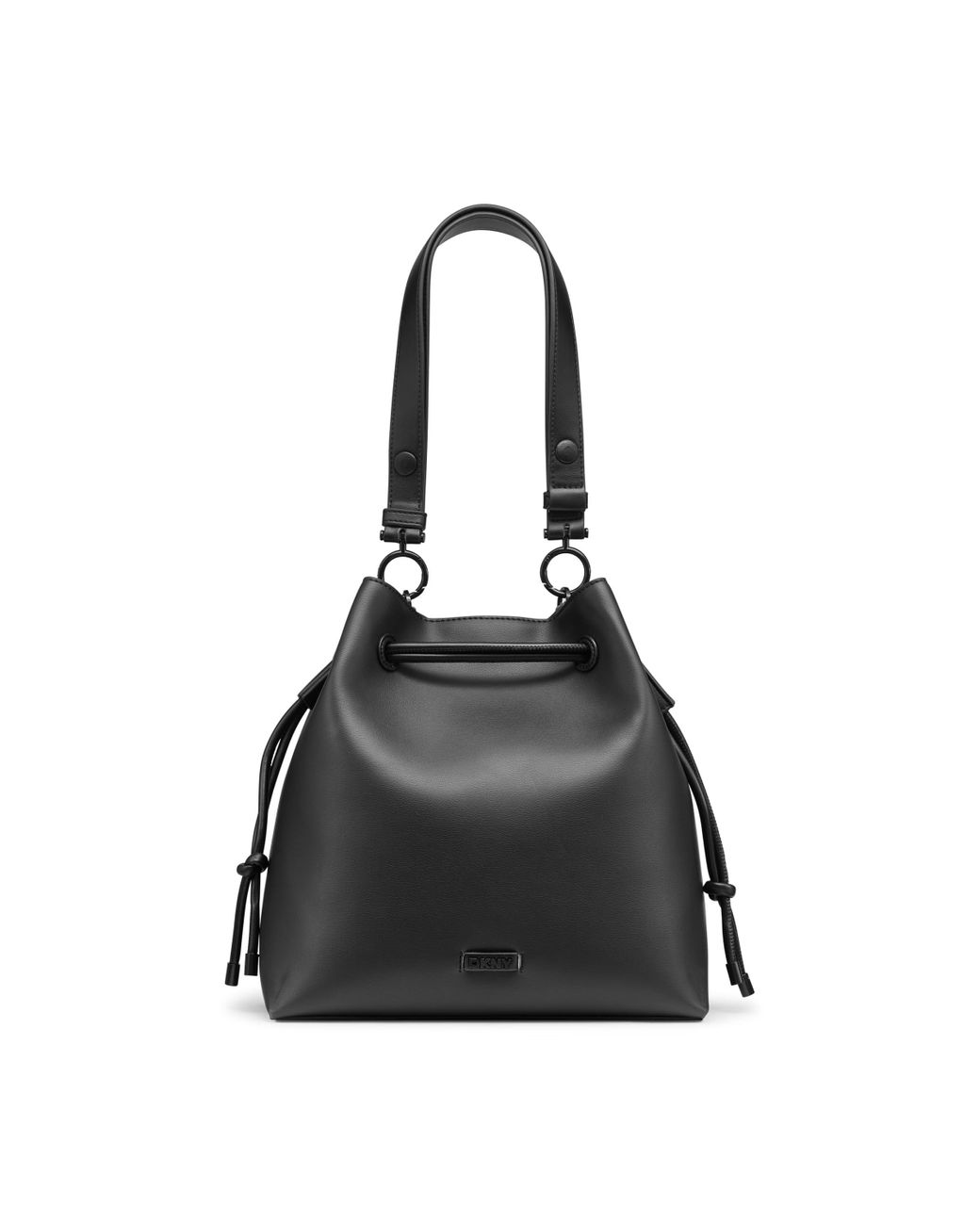 2024 DKNY Thompson black leather bucket handbag.