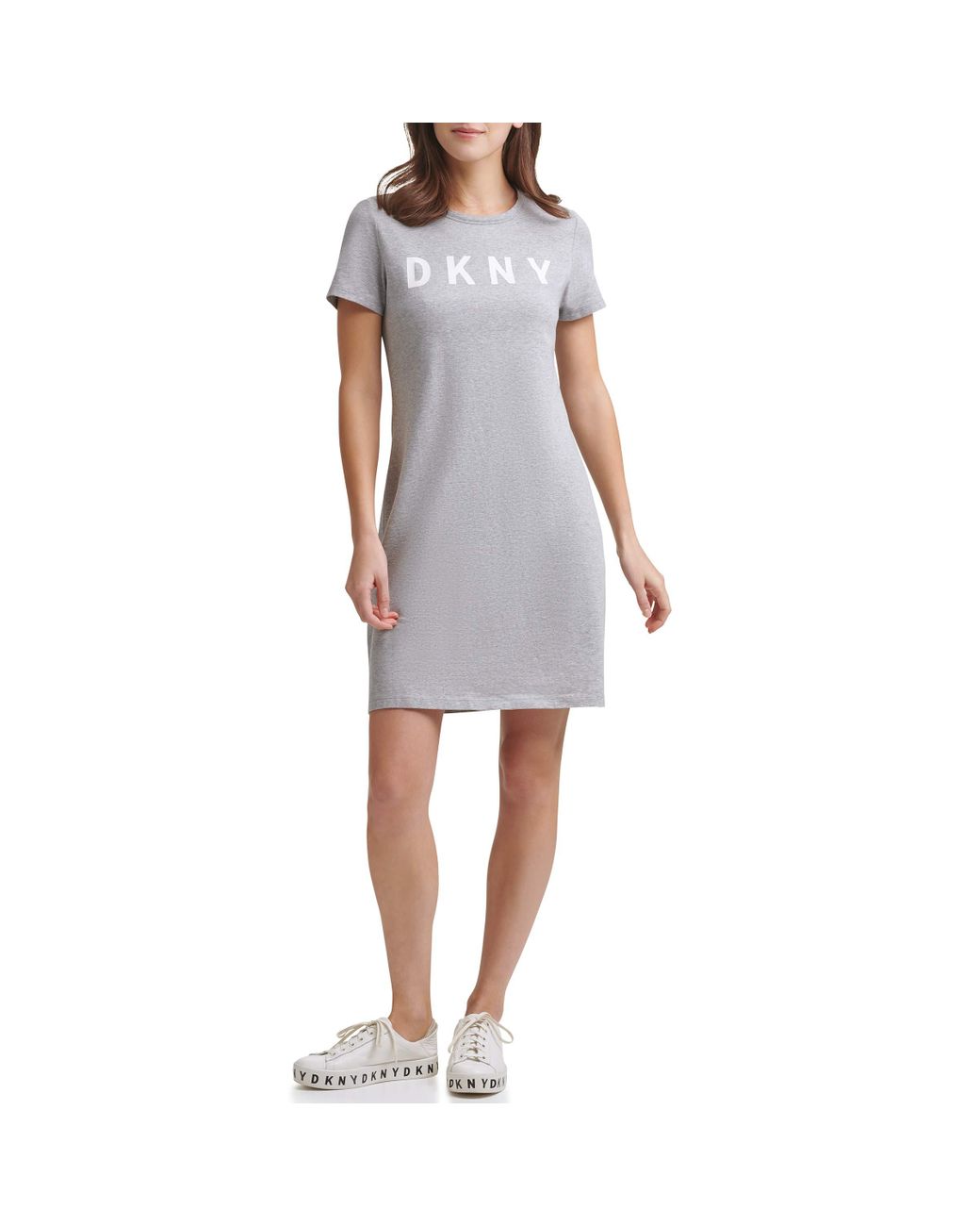 DKNY Cotton Logo Tshirt Dress in Stone (Gray) Lyst