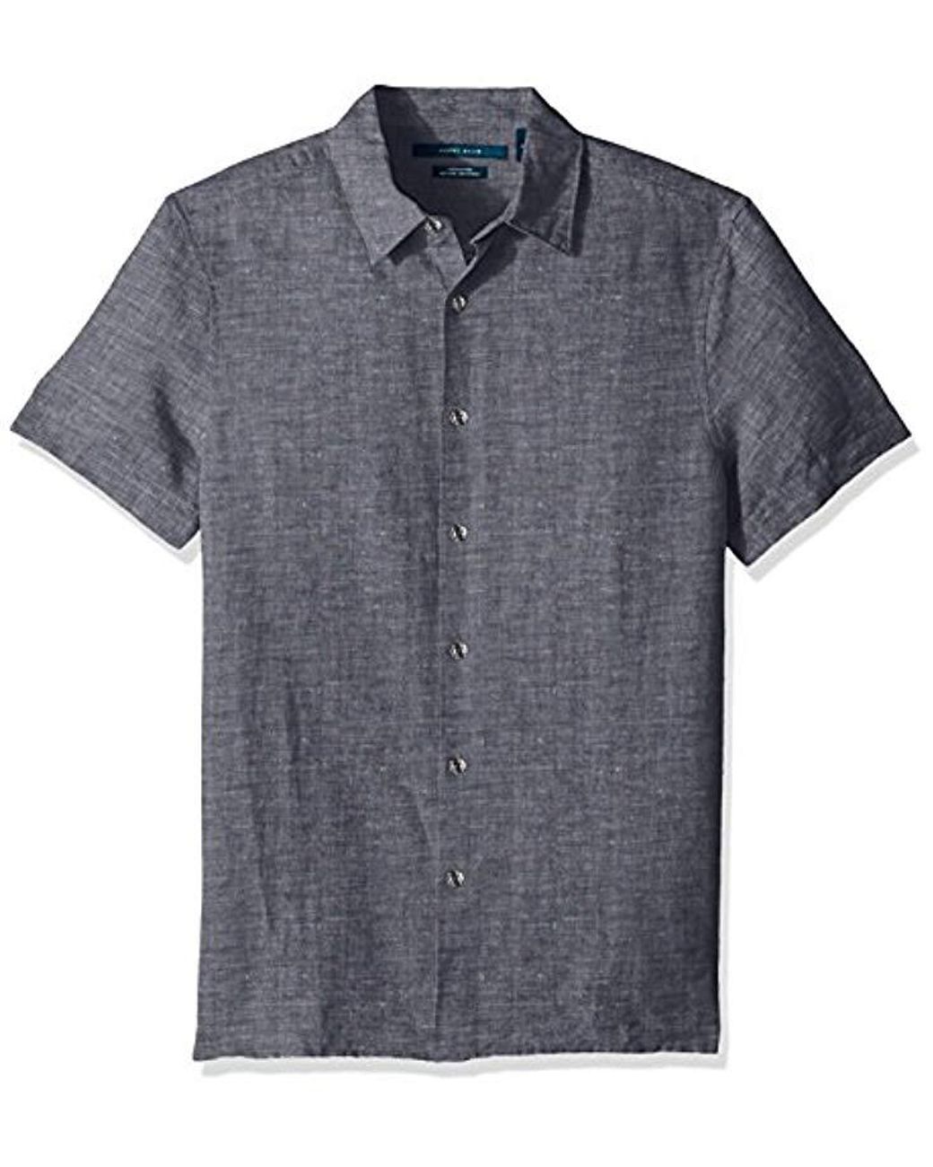 Perry Ellis Short Sleeve Solid Linen Cotton Button-up Shirt in Blue for ...