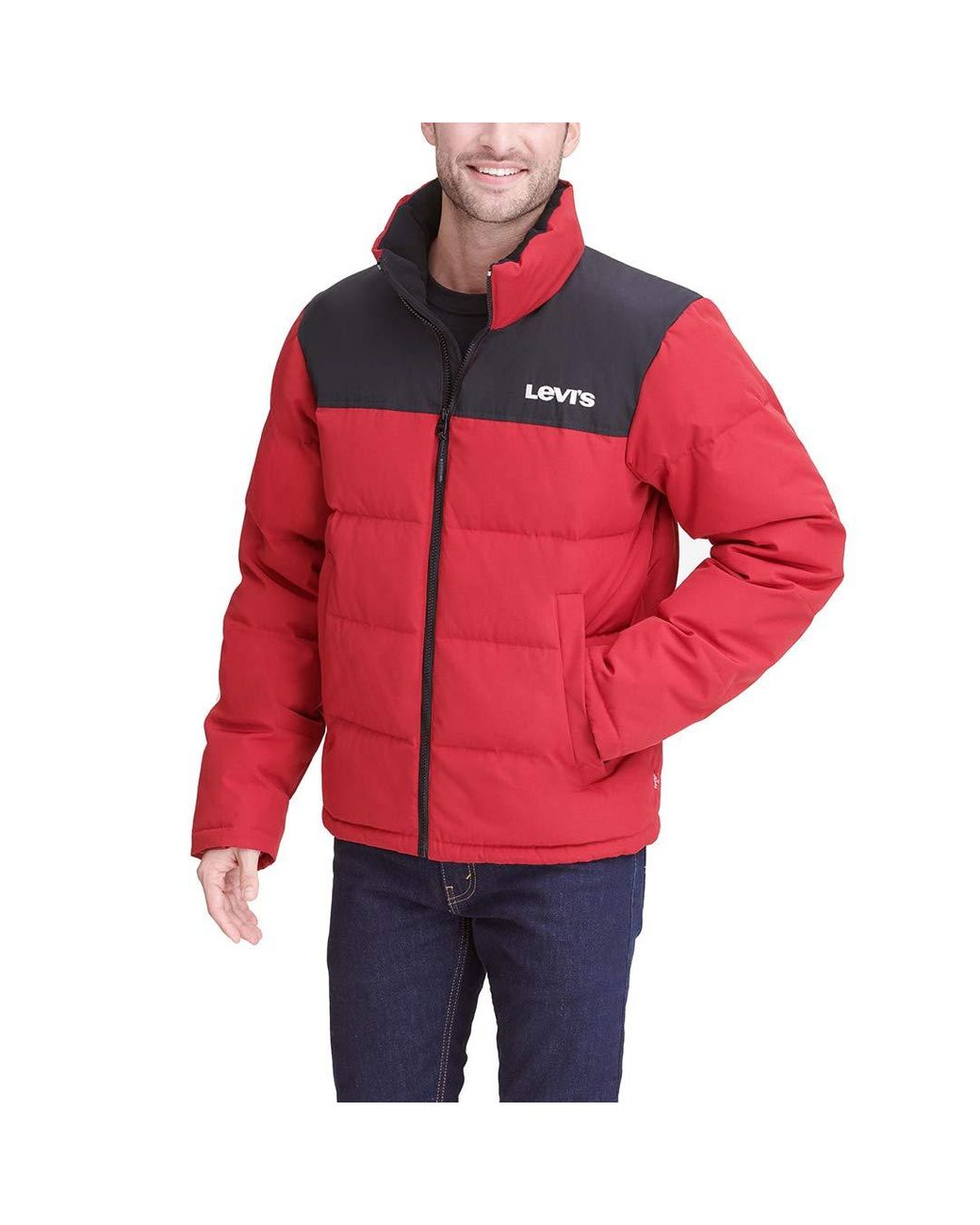 Men's Levi's® Arctic Cloth Stand Collar Logo Puffer Jacket Coat Size L Black 
