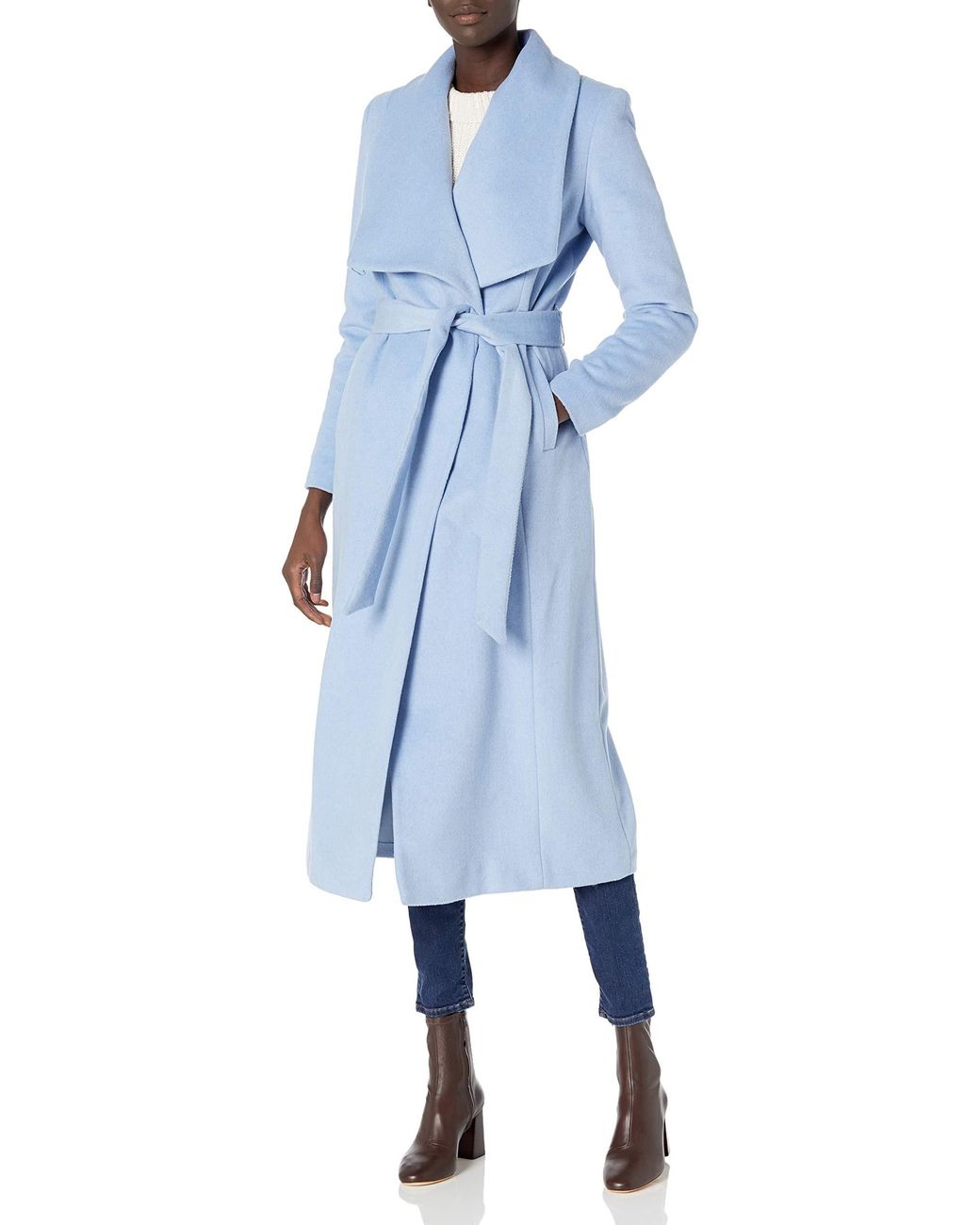 Cole Haan Slick Wool Wrap Coat in Ice Blue (Black) Save 36 Lyst
