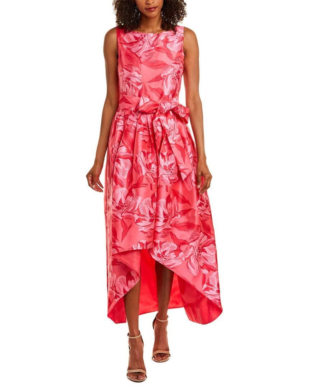 Tahari Sleeveless Mikado Bow Waist High Low Dress in Red Lyst