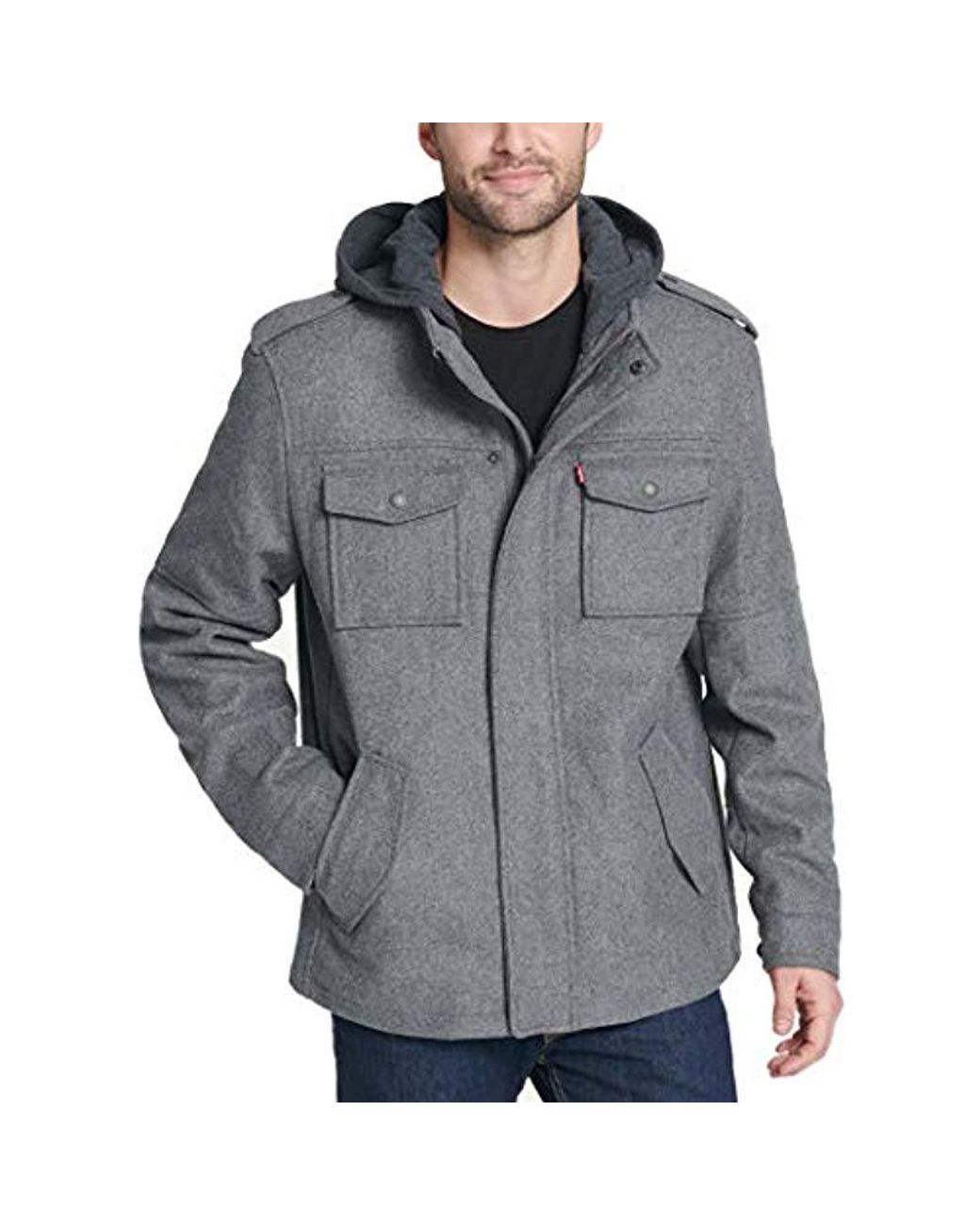 Levi's Wool Blend Military Jacket With Hood in Light Grey (Gray) for