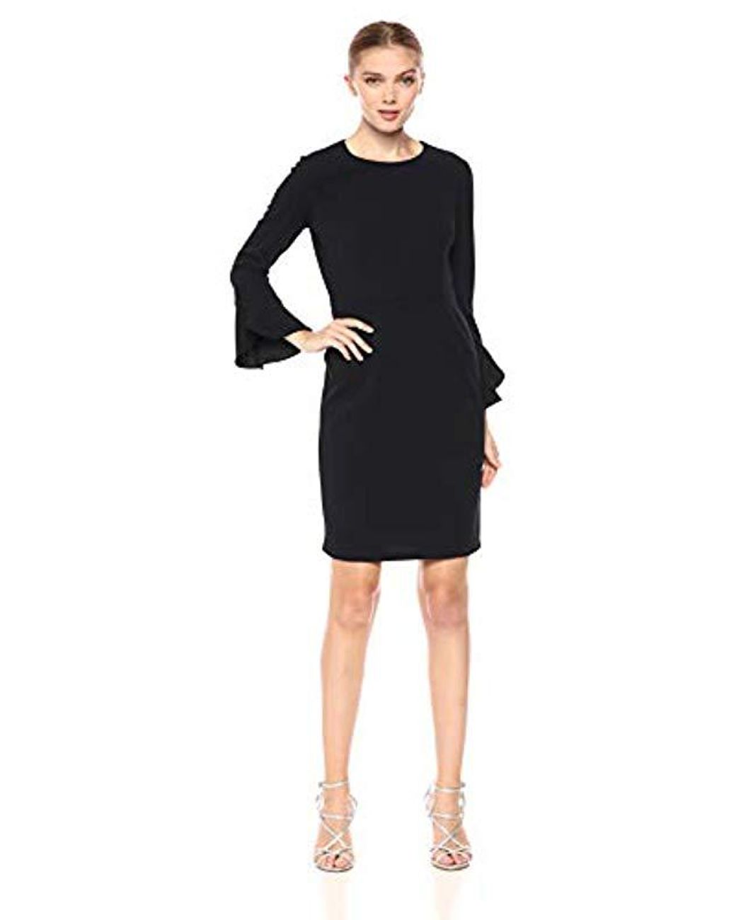 donna morgan ruffle cuff sheath dress