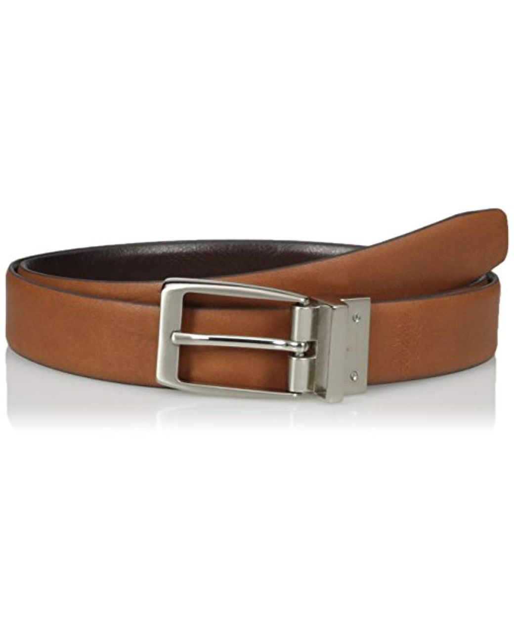 Geoffrey Beene Mens Feather Edge Reversible Dress Belt with Nickel Buckle