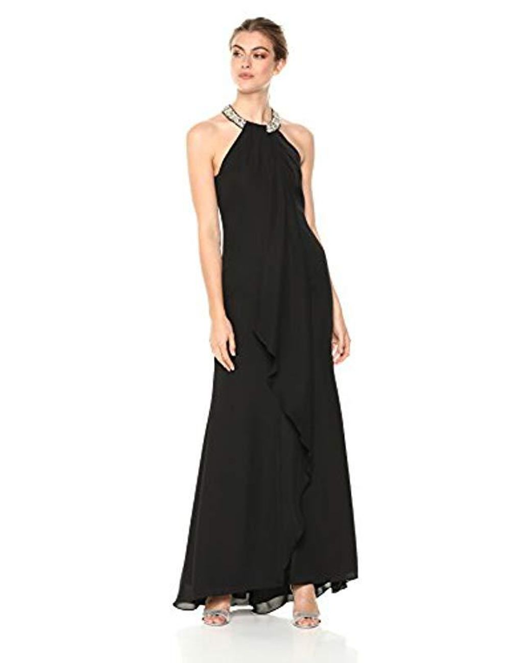 calvin klein open back halter gown