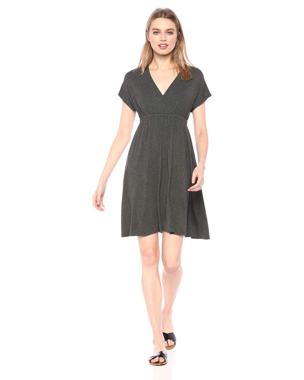 Amazon Essentials Solid Surplice Dress in Charcoal Heather (Gray) Lyst