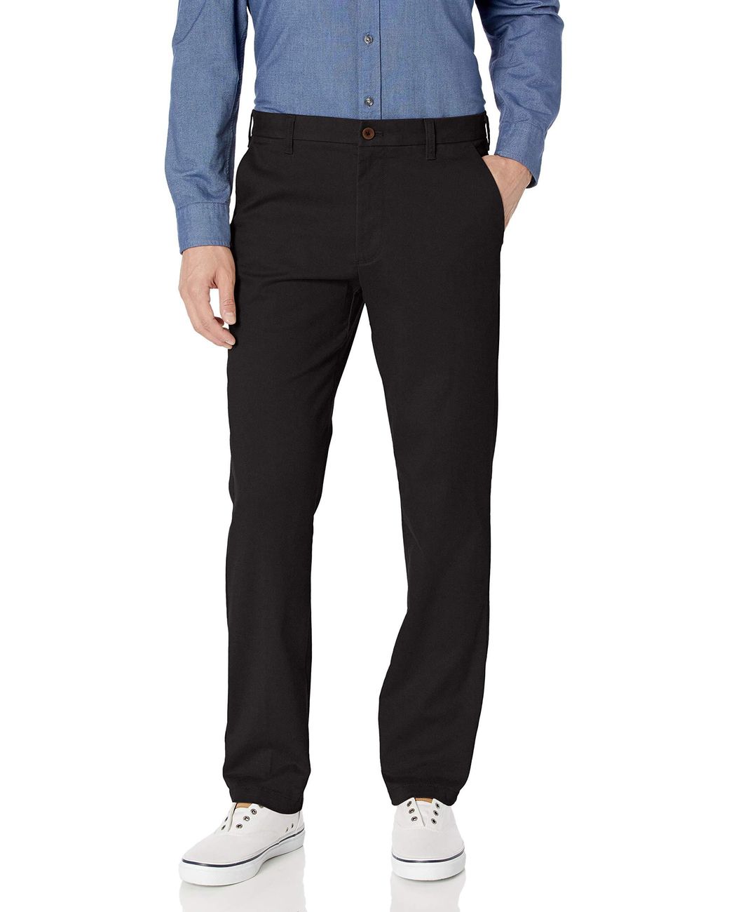 Izod Performance Stretch Straight Fit Flat Front Chino Pant in Black ...