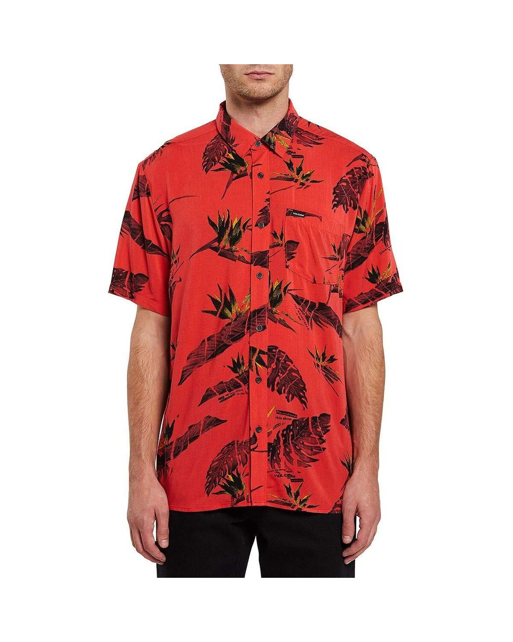 Volcom Floral Erupter Short Sleeve Button Down Shirt in Red for Men - Lyst