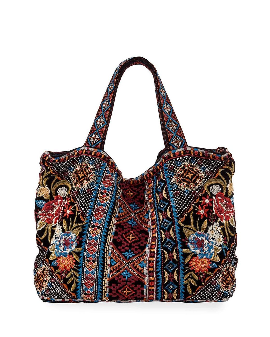 Johnny Was Velvet Tote Bag With All Over Multicolored Embroidery | Lyst