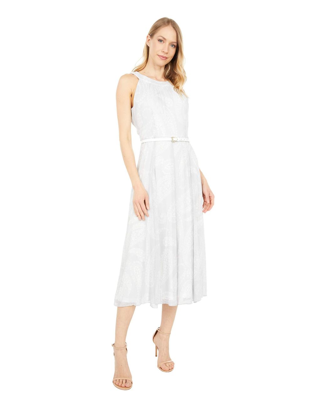 Tommy Hilfiger Chiffon Midi Dress in White - Save 30% - Lyst