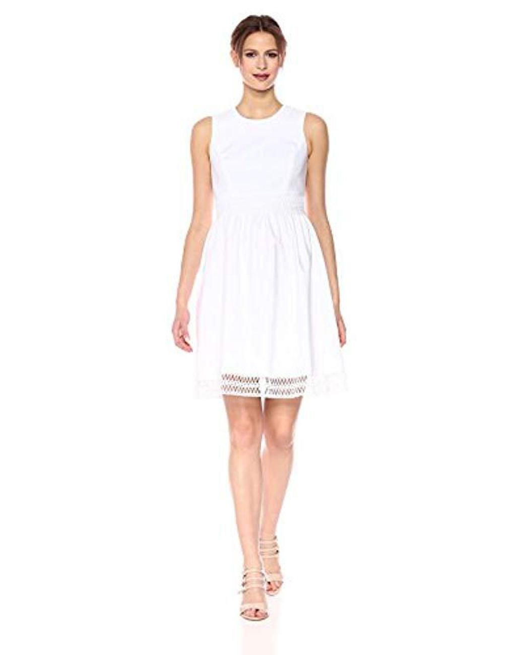 Calvin Klein Sleeveless Cotton Fit And Flare With Novelty Trim Dress in ...