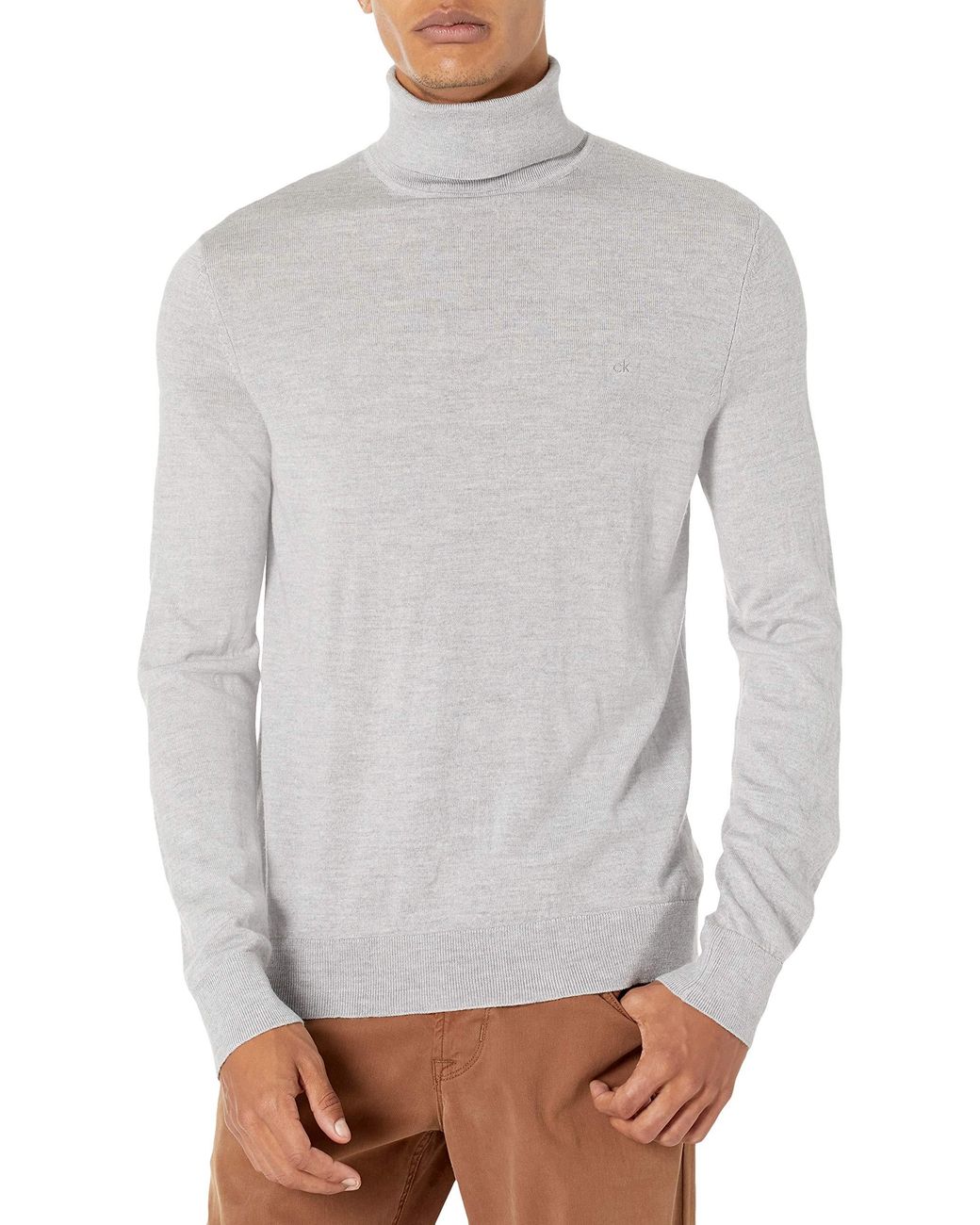 Calvin Klein The Extra Fine Merino Turtleneck Sweater in Gray for Men ...