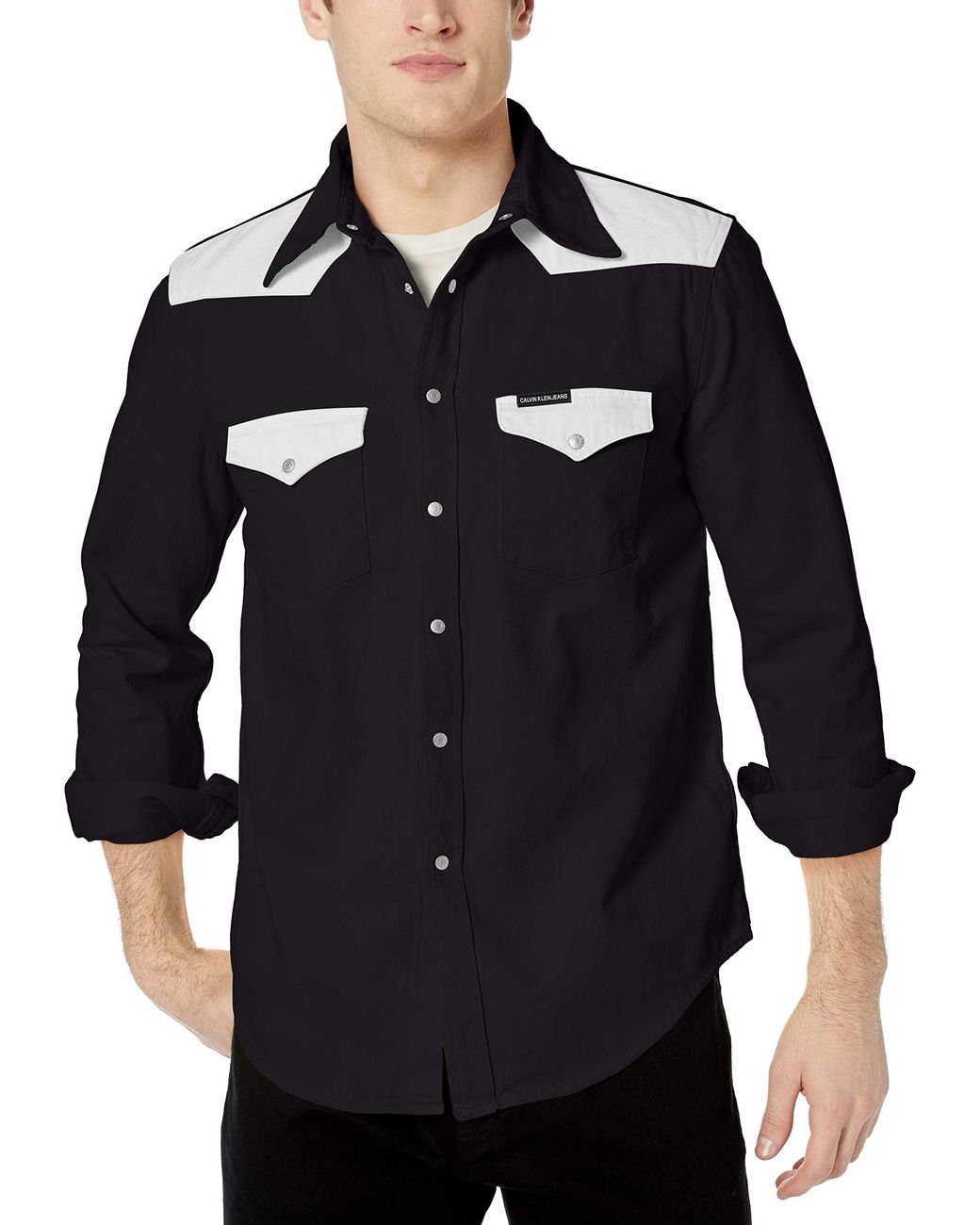 Calvin Klein Color Block Western Shirt in Black for Men | Lyst