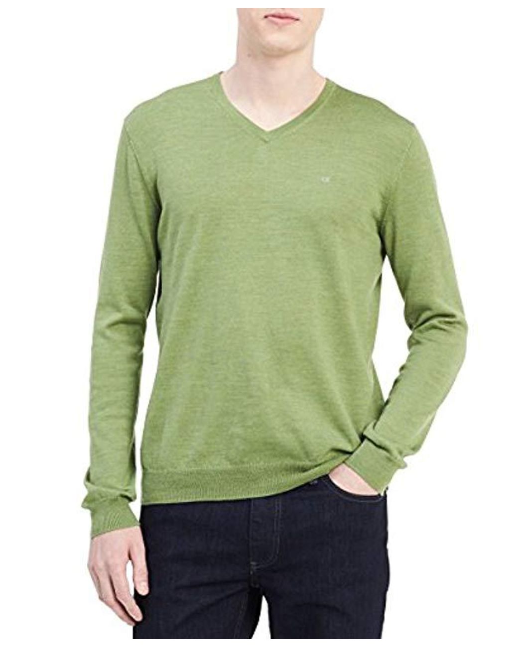 Calvin Klein Wool Merino Sweater V-neck Solid in Green for Men - Save ...