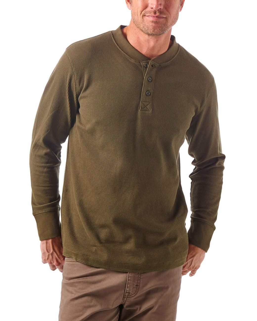Wrangler Cotton Authentics Long Sleeve Waffle Henley Shirt for Men