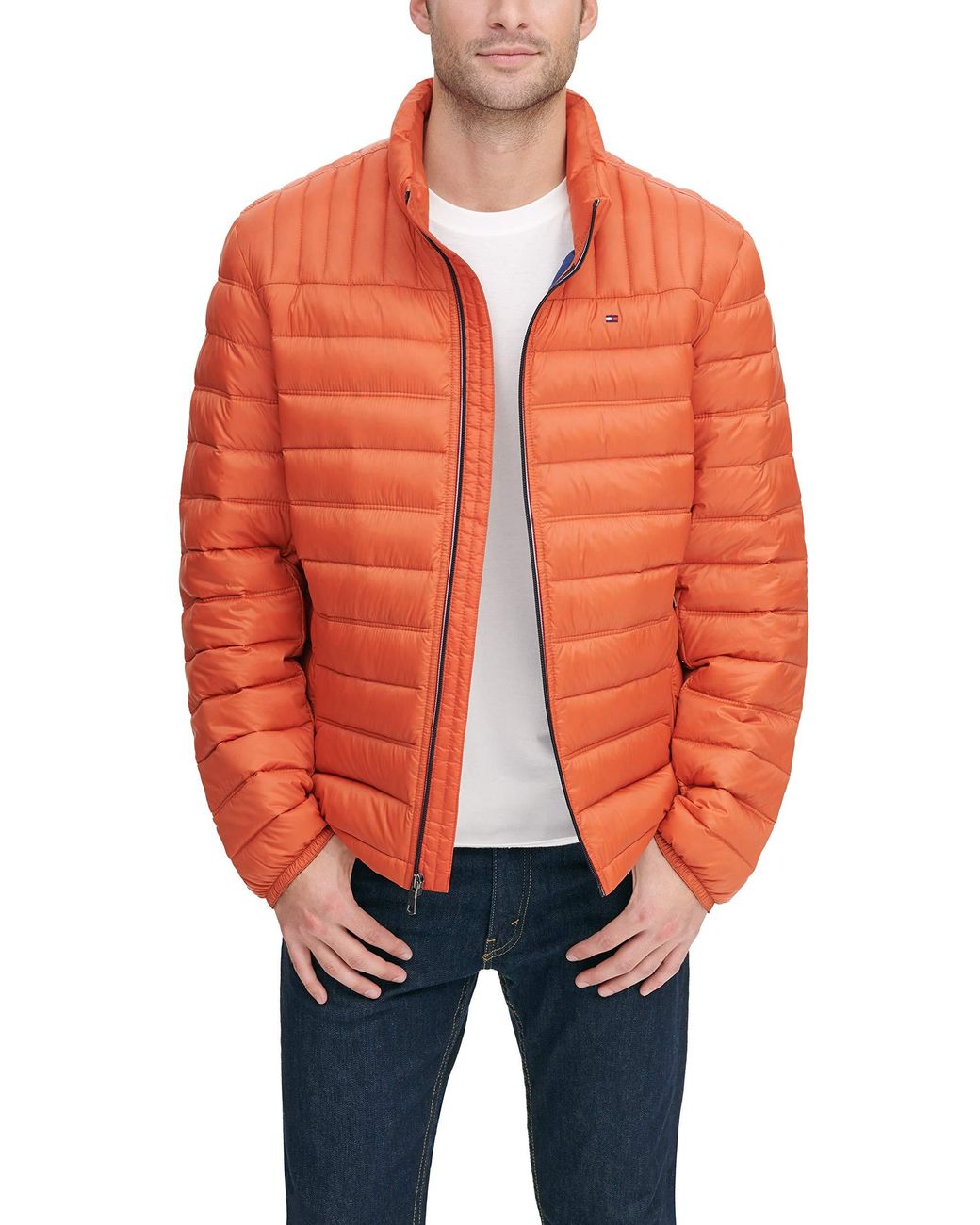 Tommy Hilfiger Real Down Insulated Packable Puffer Jacket in Orange for Men Lyst