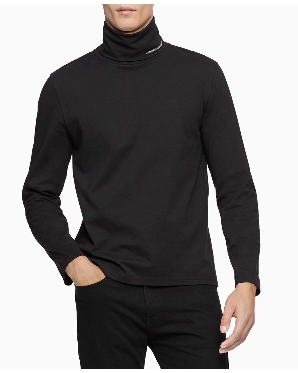 Calvin Klein Denim Logo Long Sleeve Turtleneck in Black for Men - Lyst
