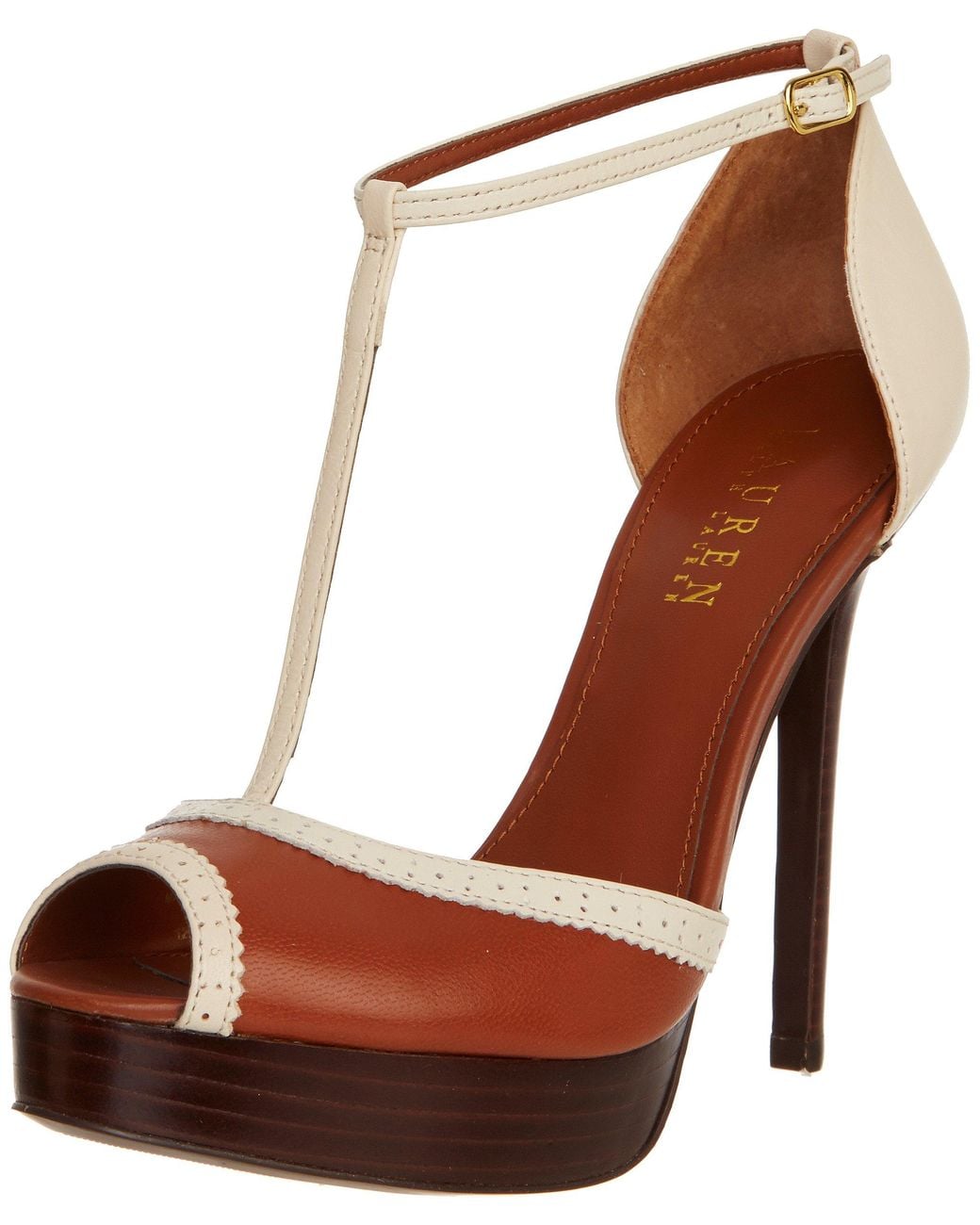 Lauren by Ralph Lauren Lauren Ralph Lauren Dallas Pump,Eggshell/Polo Tan,11 B Us in Brown Lyst