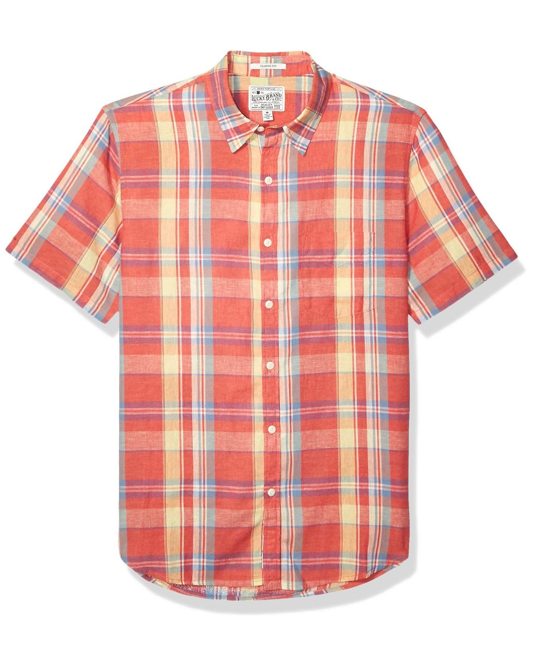Lucky Brand Cotton Short Sleeve Button Up Ballona Shirt in Red/ Yellow ...