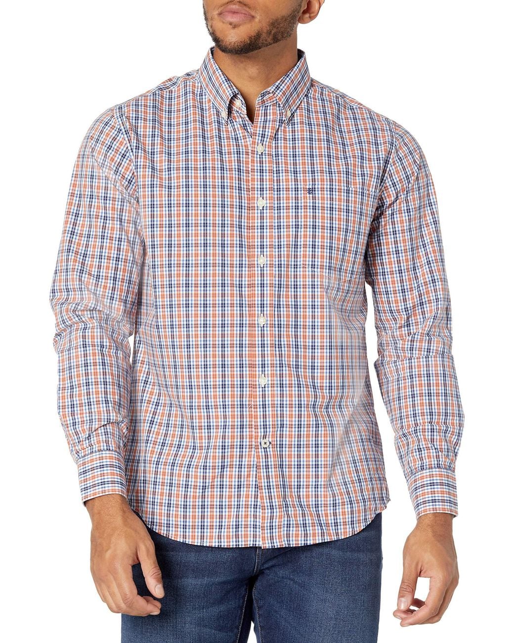 Izod Fit Advantage Performance Plaid Long Sleeve Stretch Button Down