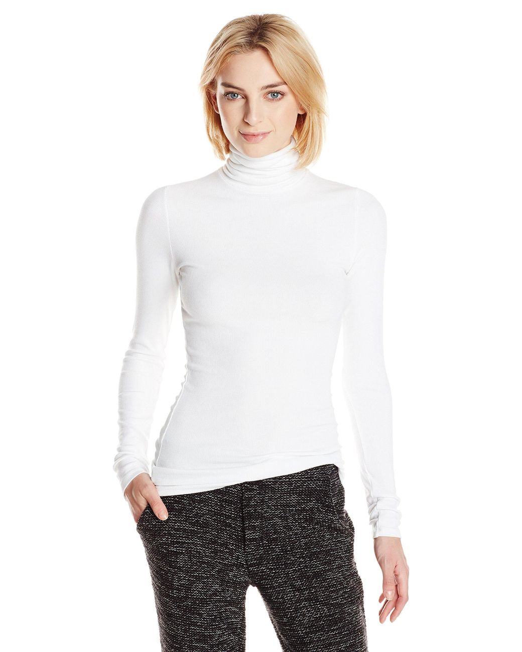 Michael Stars Denim 2x1 Ribbed Long Sleeve Turtleneck in White Save 7