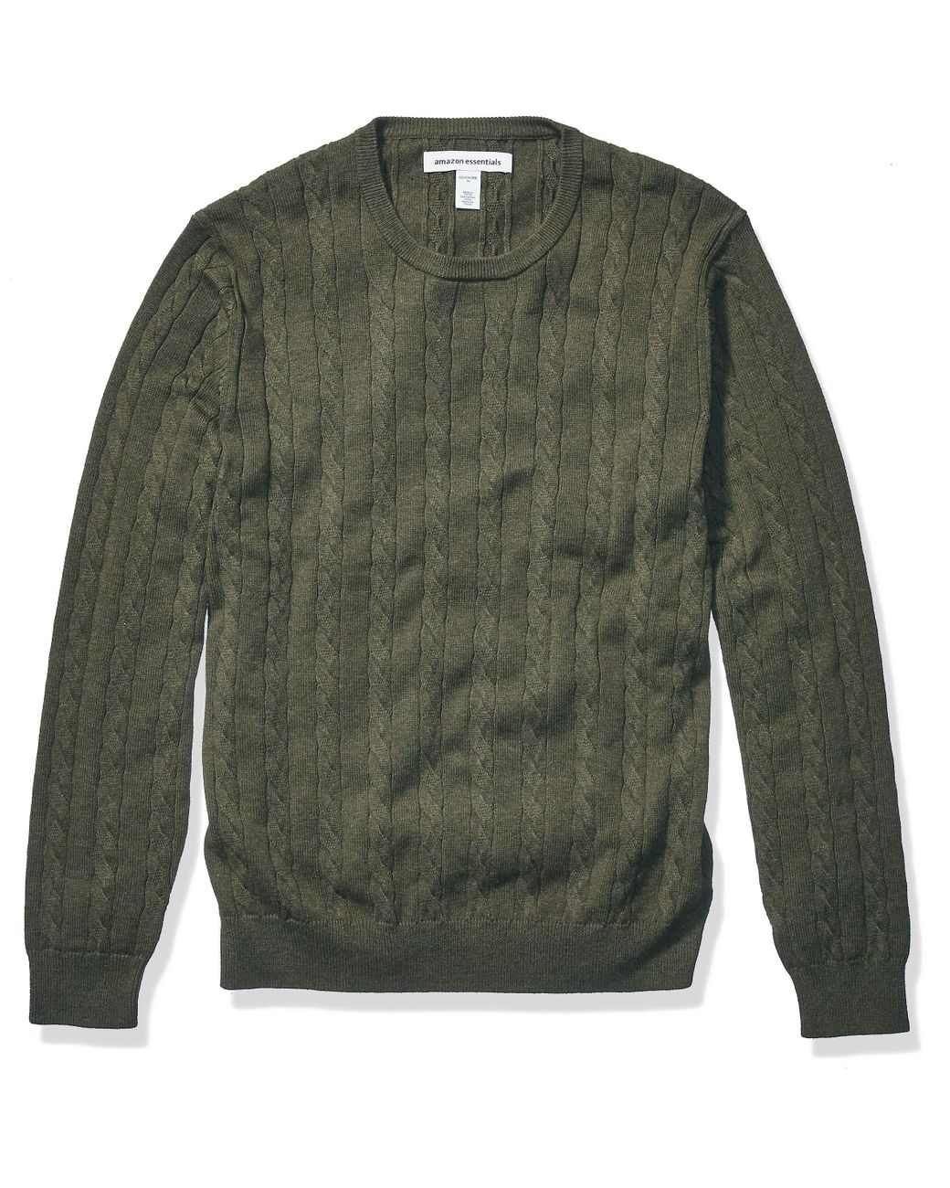 Amazon Essentials Crewneck Cable Cotton Sweater in Olive Heather (Green
