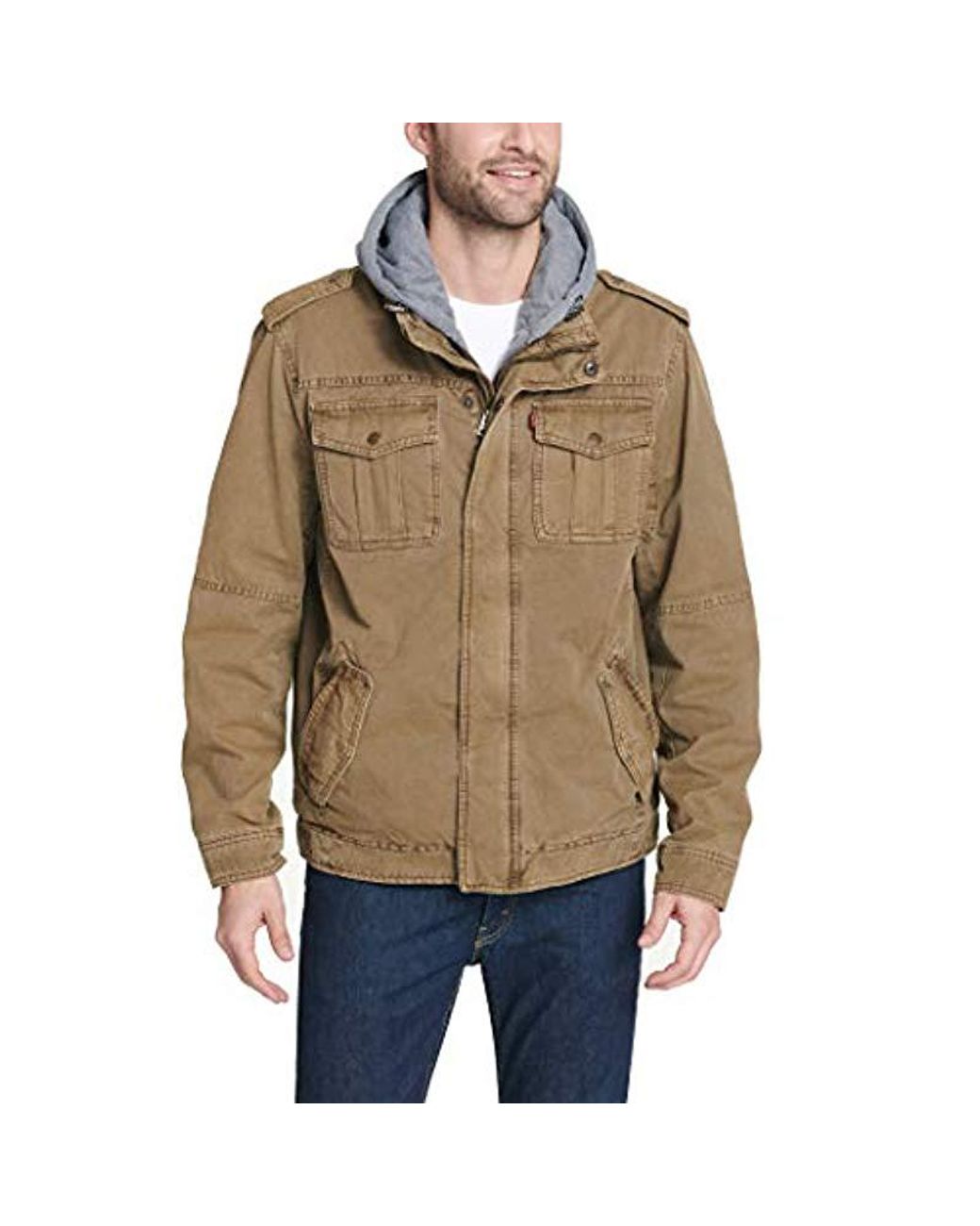 Levi's Mens Washed Hooded Military Cotton Lightweight Jacket in Natural ...