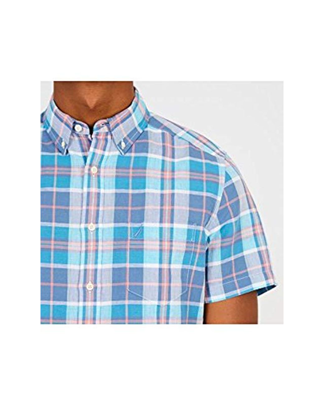 Columbia Men Eaglecreek Short Sleeved Shirt Button Down Blue Yellow Plaid Cotton