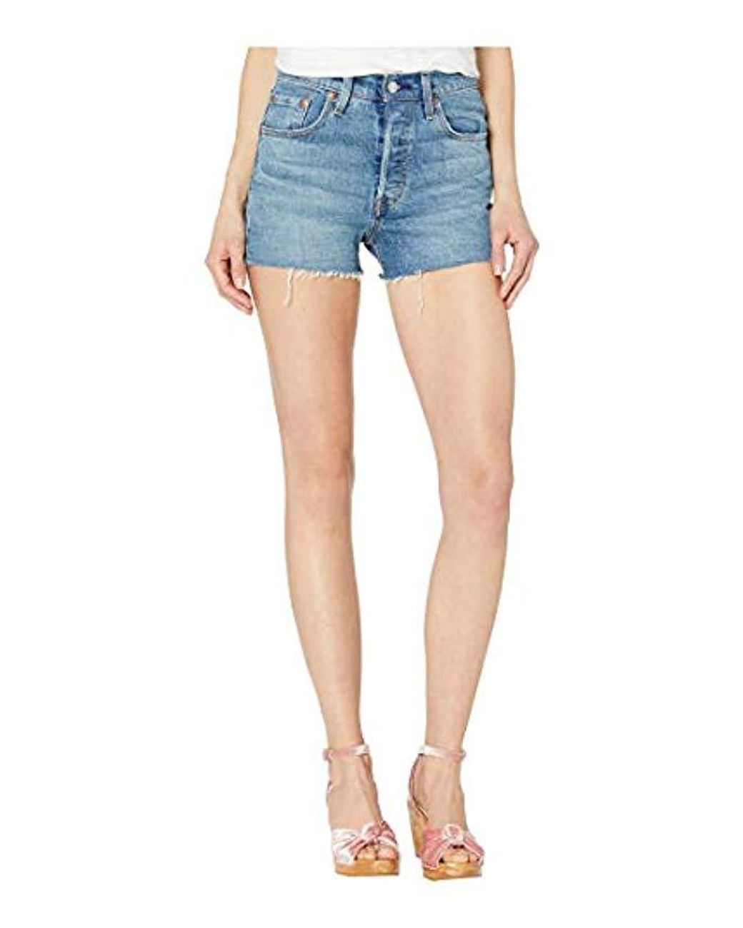 levi's 501 high rise short with raw hem and rips